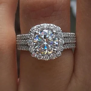 luxury silver colour engagement wedding ring
