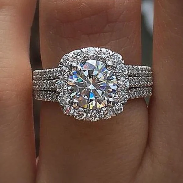 luxury silver colour engagement wedding ring