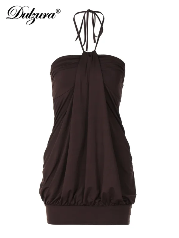 sexy mini halter ruched backless short dress