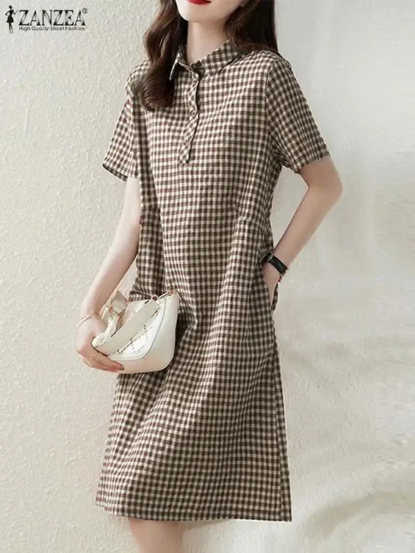women plaid long shirt dress