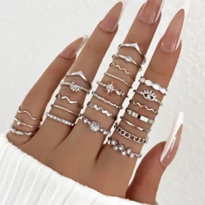 23pcs fashion luxury shiny zircon wave multi element design women's ring