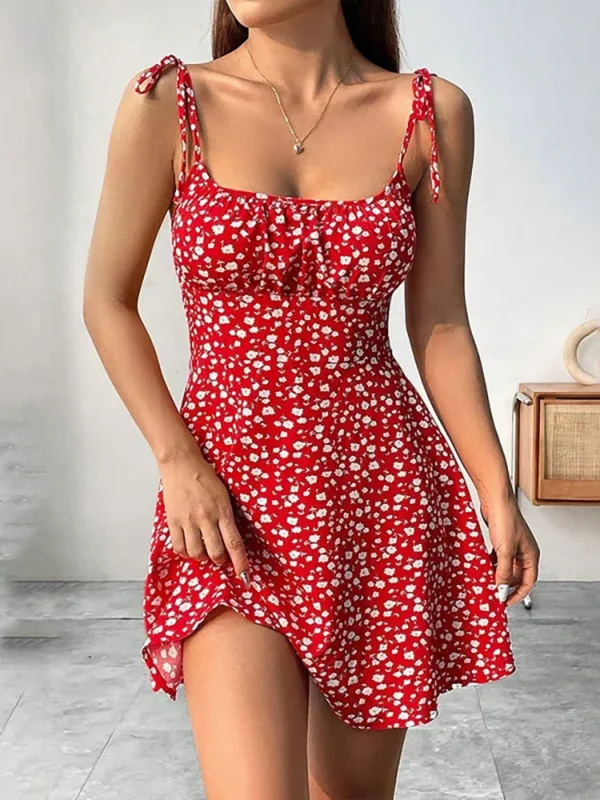 summer floral spaghetti strap beach short dress