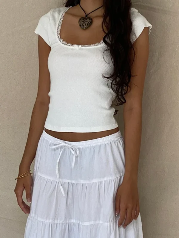 vintage baby tee cottage lace trim knitted t shirt