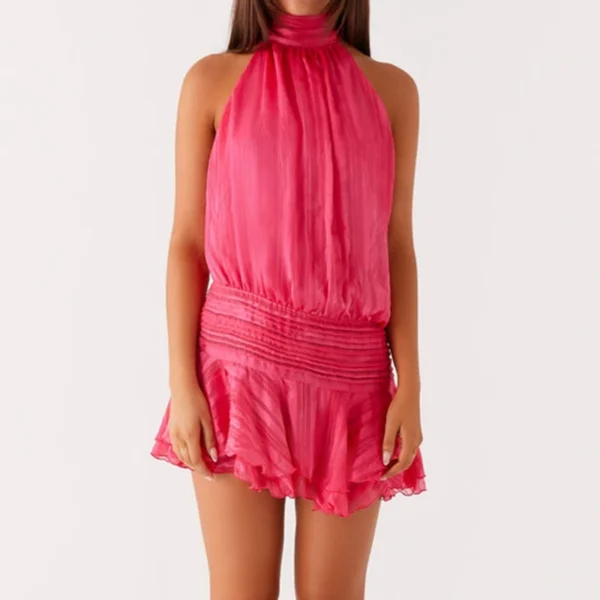 women sexy halter ruffles mini dress