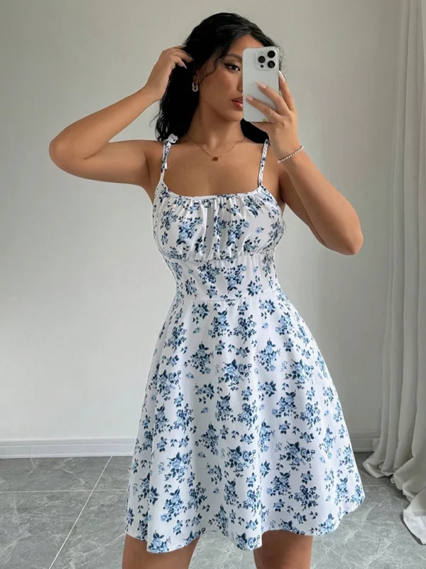 summer floral spaghetti strap beach short dress