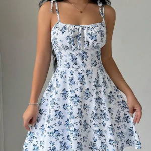 summer floral spaghetti strap beach short dress