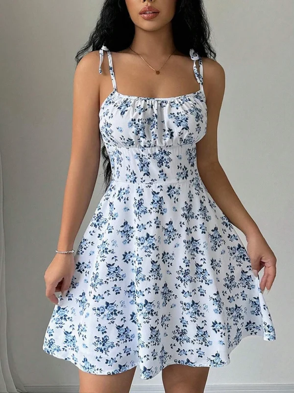summer floral spaghetti strap beach short dress