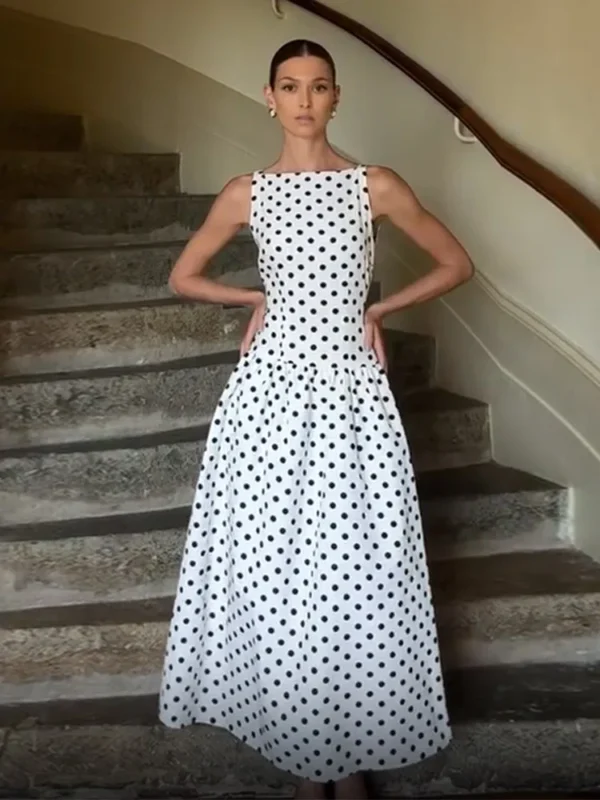 elegant women polka dot maxi dress