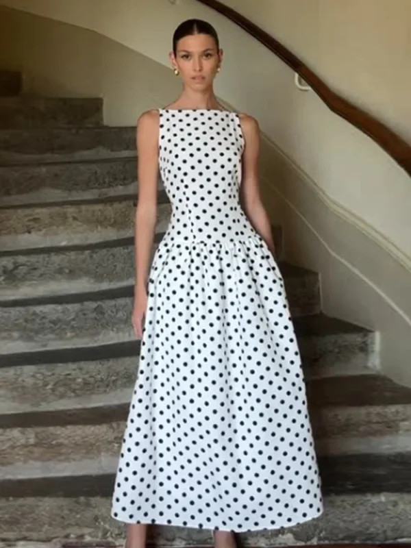 elegant women polka dot maxi dress