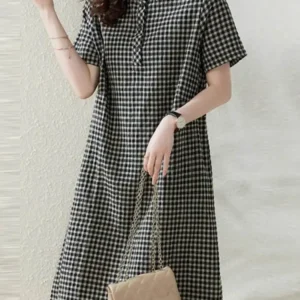 women plaid long shirt dress
