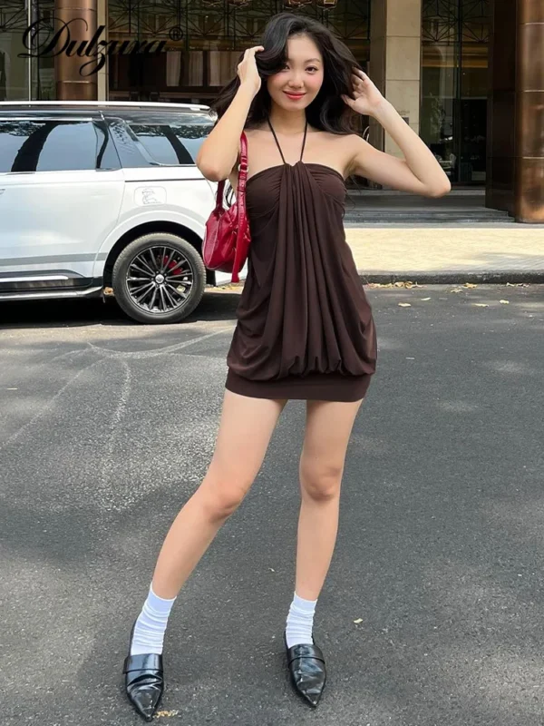 sexy mini halter ruched backless short dress