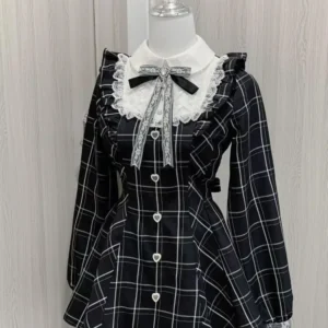 sweet bow black plaid dresses