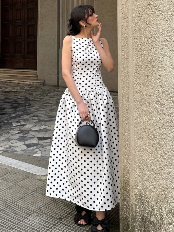 elegant women polka dot maxi dress
