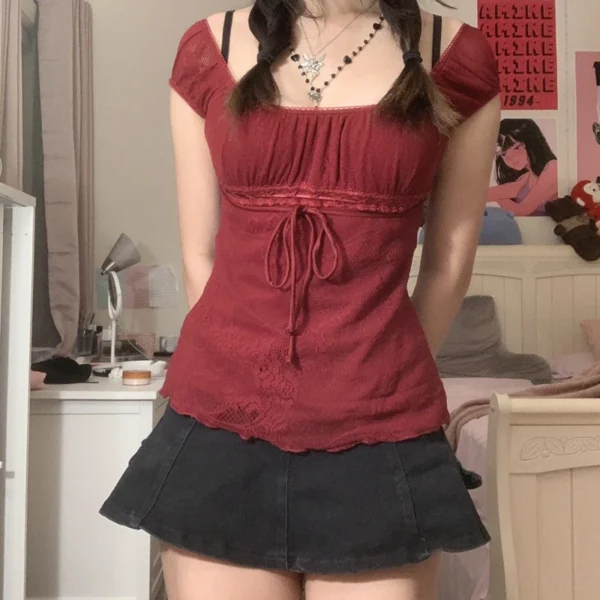 elegant lady square collar t shirt