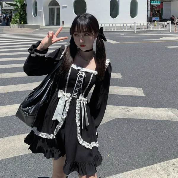 sweet bow black plaid dresses