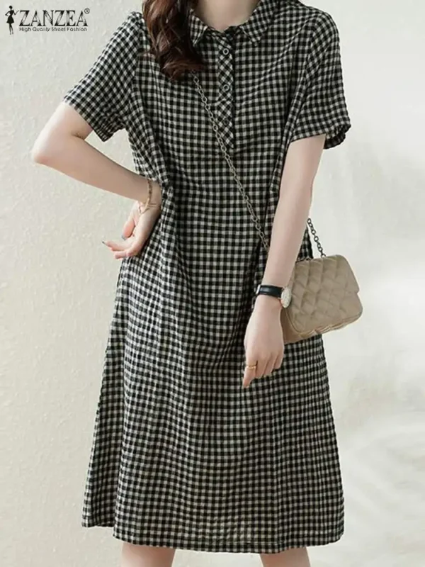 women plaid long shirt dress