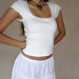 vintage baby tee cottage lace trim knitted t shirt