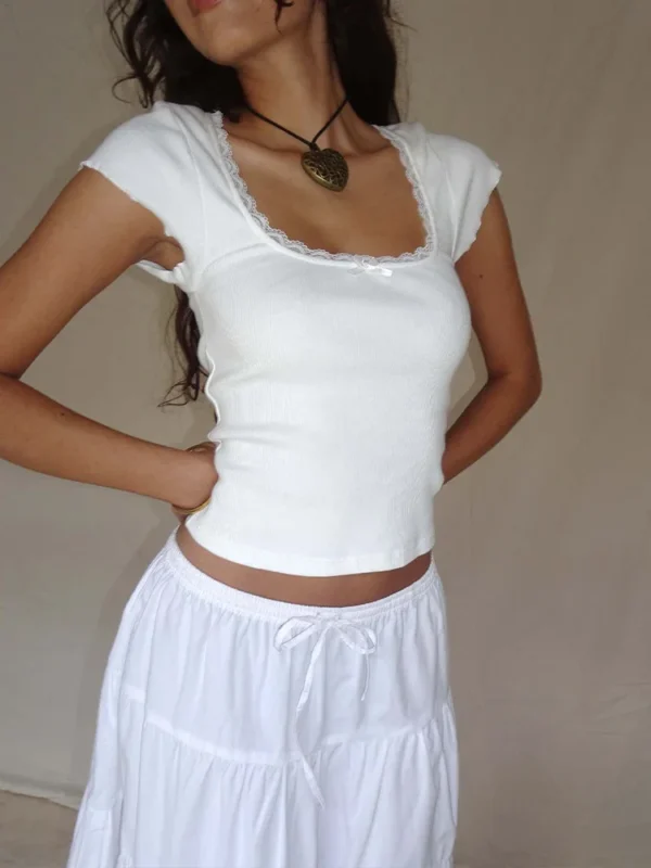 vintage baby tee cottage lace trim knitted t shirt