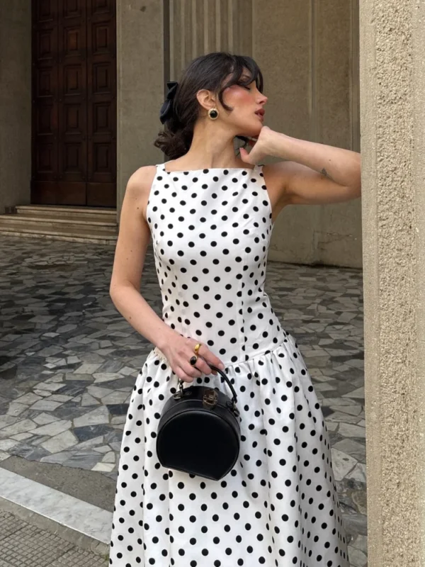 elegant women polka dot maxi dress