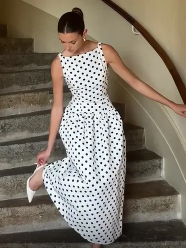 elegant women polka dot maxi dress