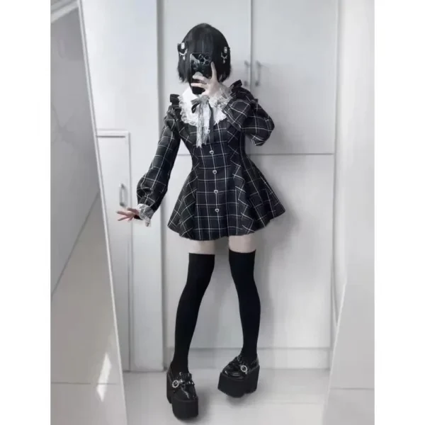 sweet bow black plaid dresses