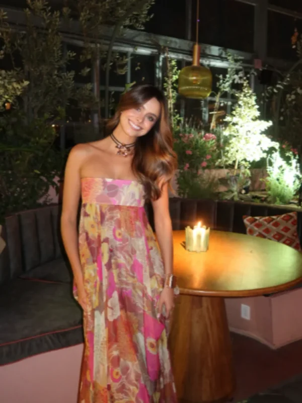 retro printed strapless long dress