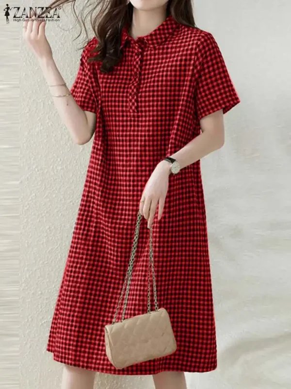 women plaid long shirt dress