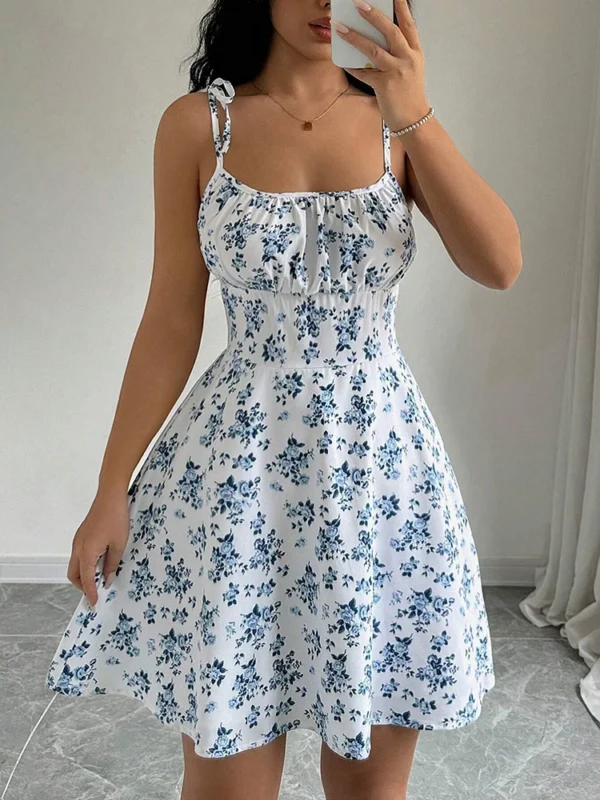 summer floral spaghetti strap beach short dress