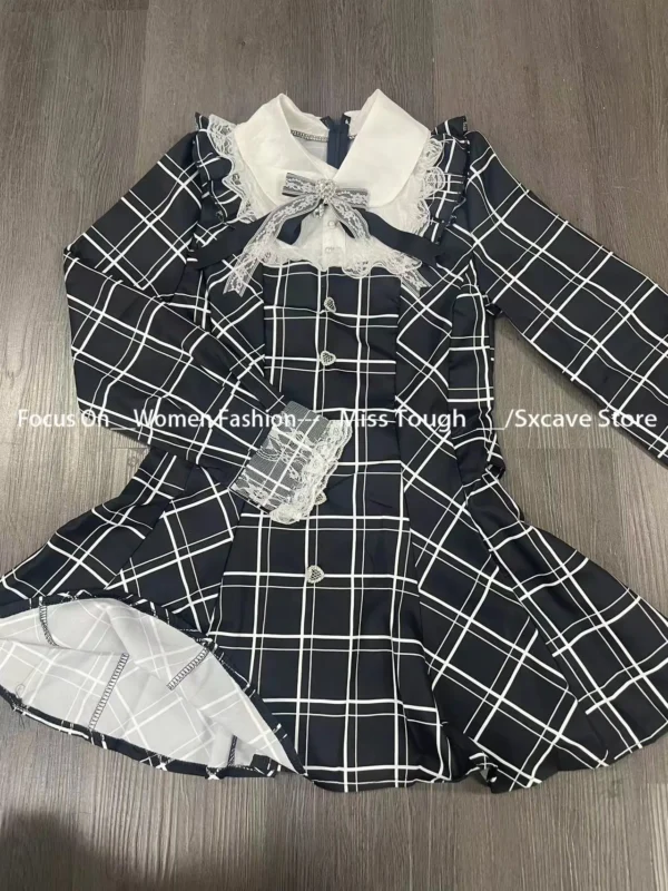 sweet bow black plaid dresses