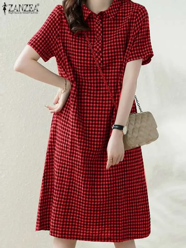 women plaid long shirt dress