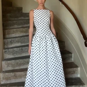 elegant women polka dot maxi dress