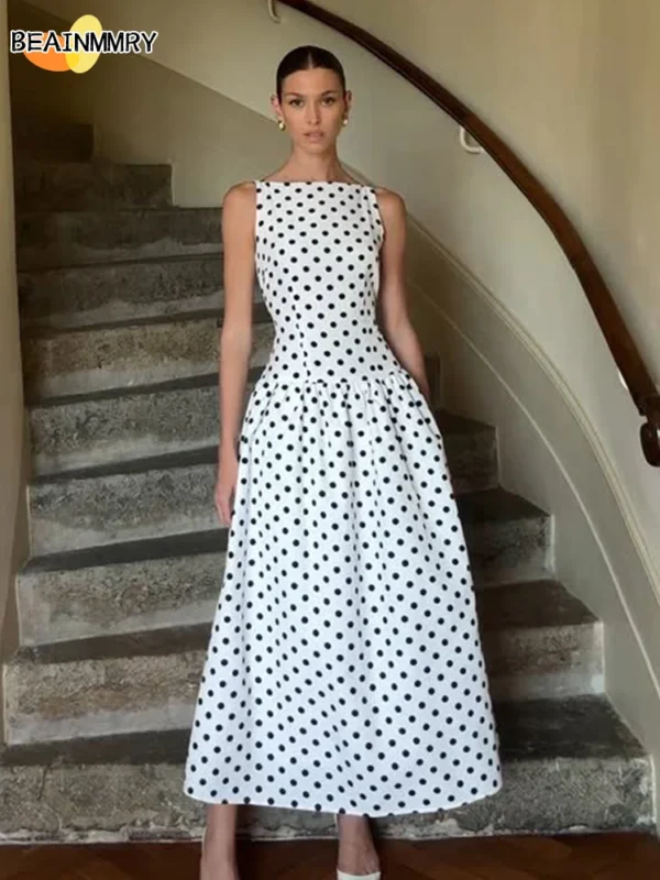 elegant women polka dot maxi dress